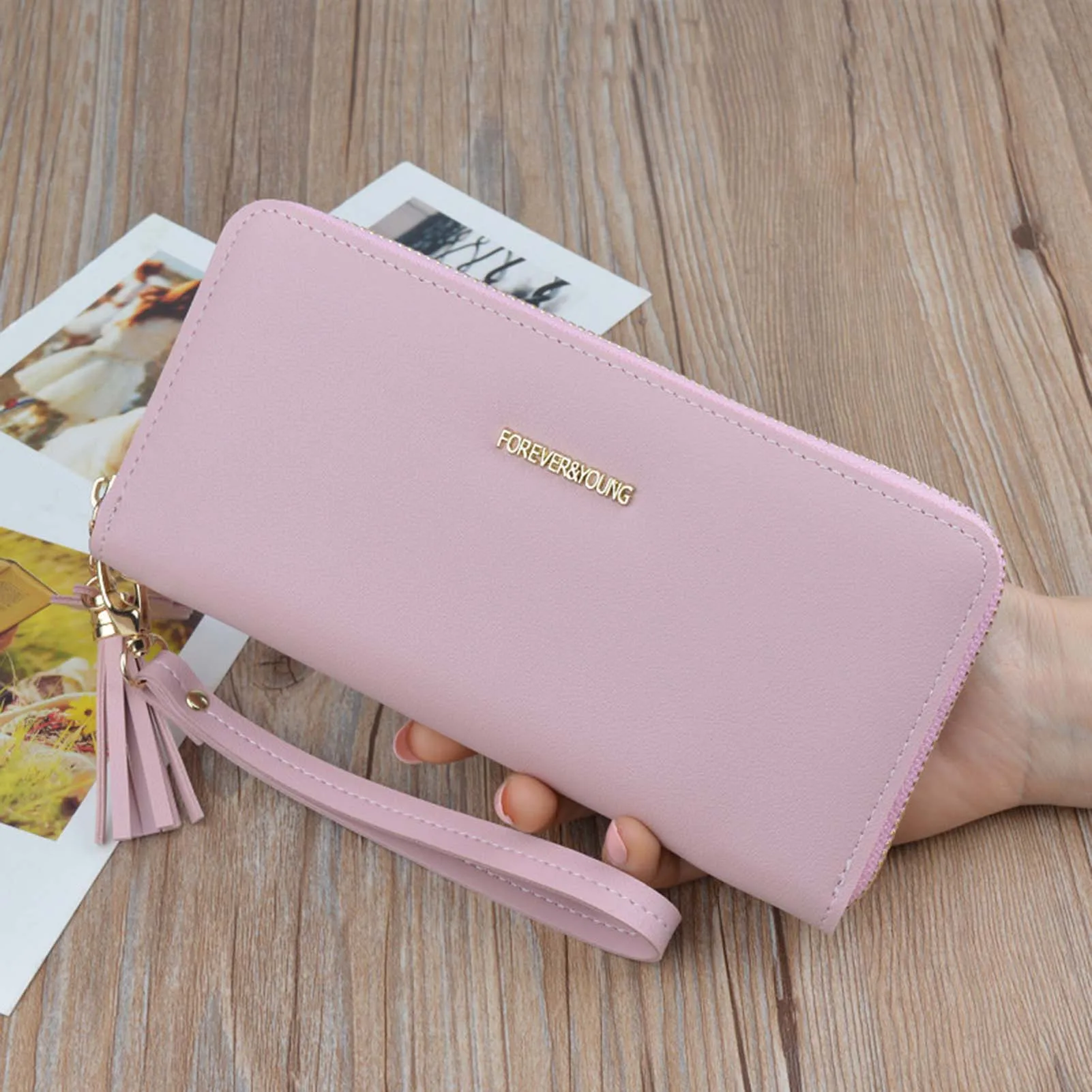 

Women's Pure-Color Clovers Tassel Long Wallet Large Capacity Portable Coin Purse Gift For Birthday