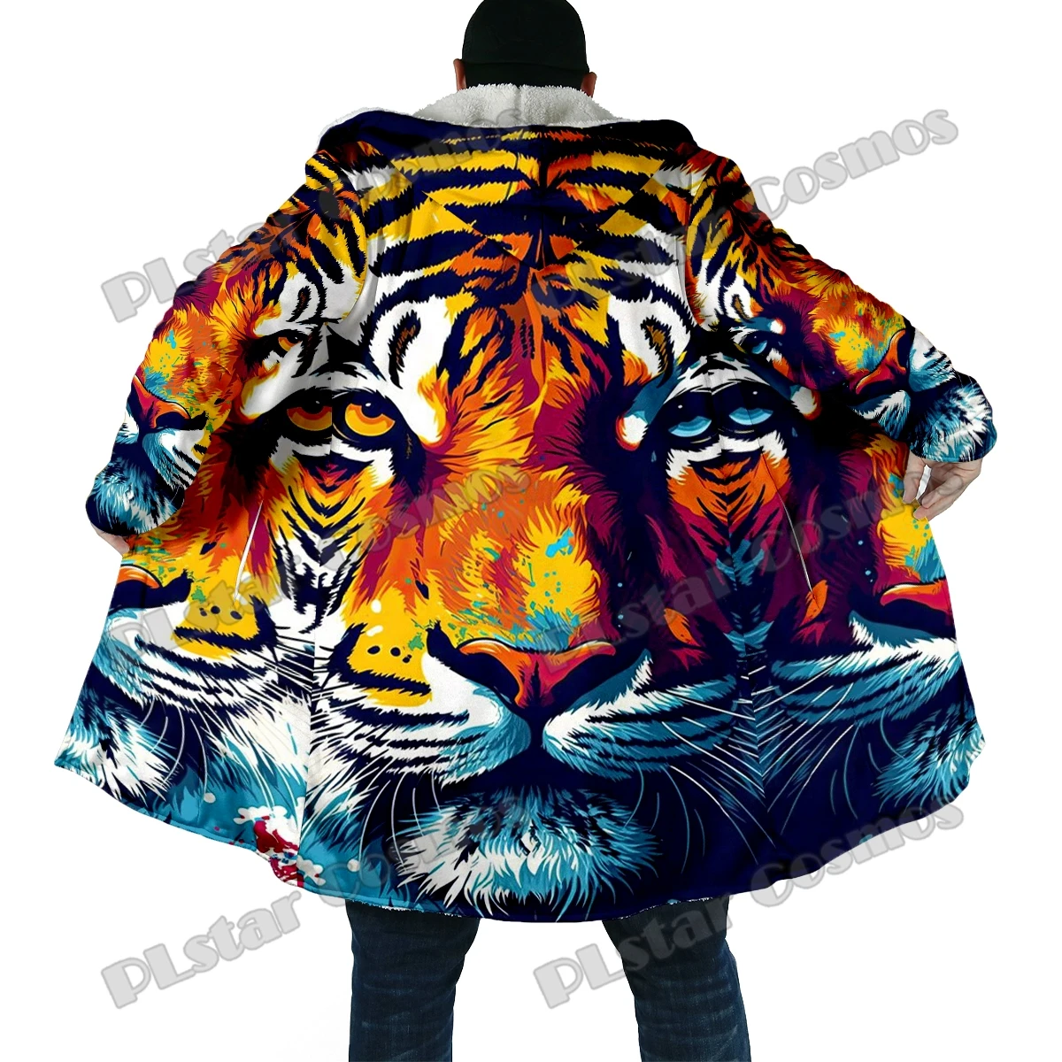 Winter Fashion Men's cloak Animal Tiger Pattern 3D All Over Printed Thick Fleece Hooded Cloak Unisex Casual Warm Cape Coat DP44