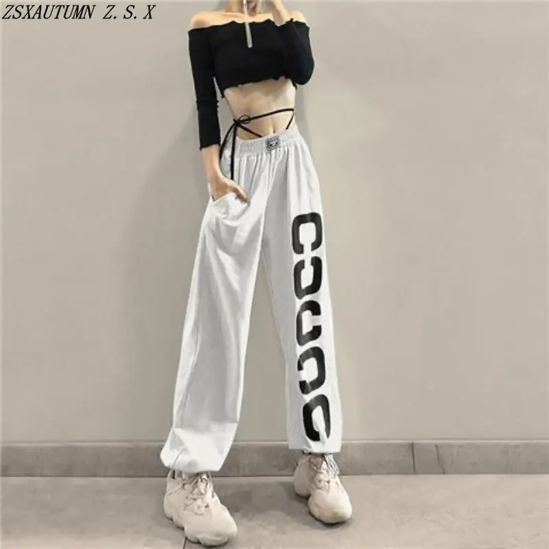 

Korean Vintage Slim Sports Pants Women's Loose Street Dance Leggings Casual Trouser Female Fashion Wild Hippie Wide Leg Pantalon