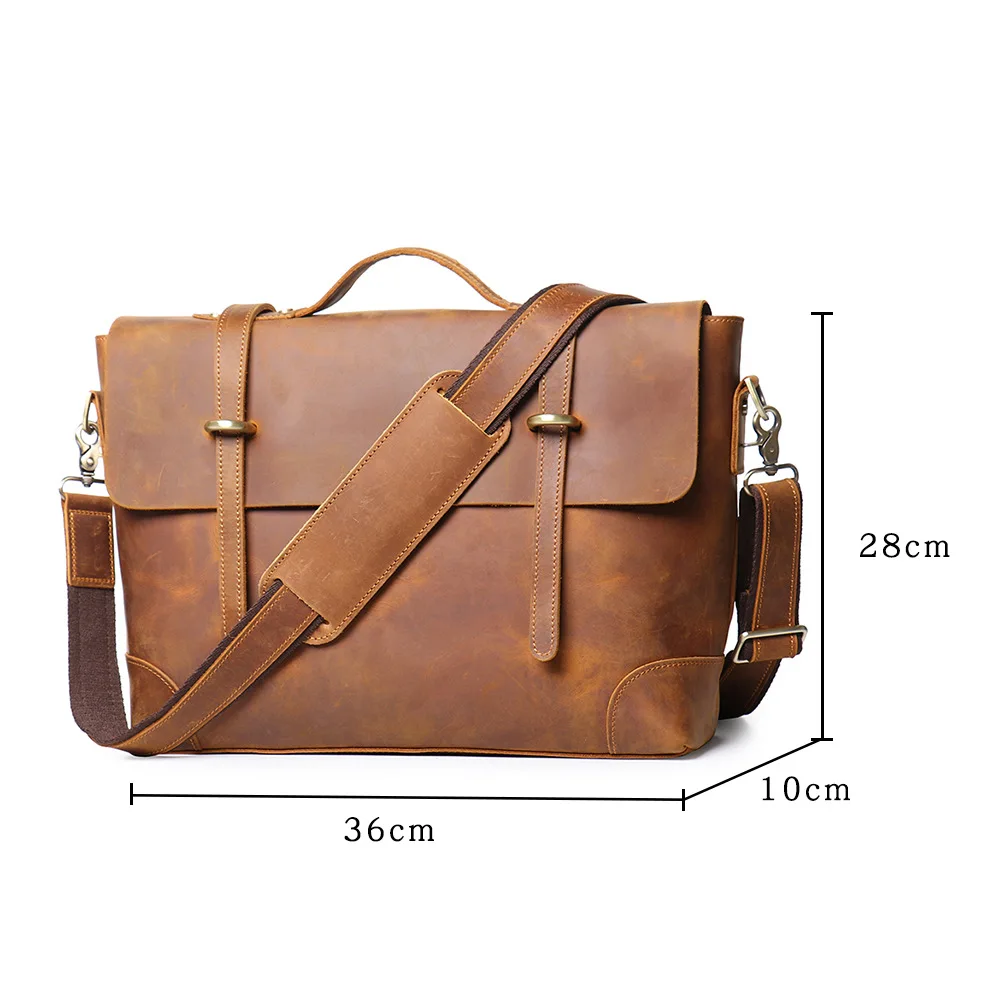Vintage Men's Genuine Leather Briefcase Shoulder Messenger Bag Crazy Horse Leather Laptop Bag for Business Trip