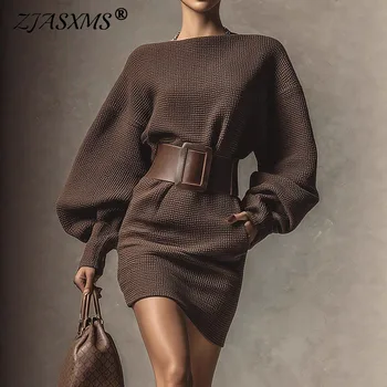 Fall Winter Solid Color Knit Sweater Dress 1