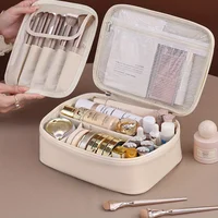 Trousse de maquillage Double couche en cuir PU, sacs à cosmétiques de grande capacité, organisateur de cosmétiques de luxe, essentiels de voyage pour femmes 3