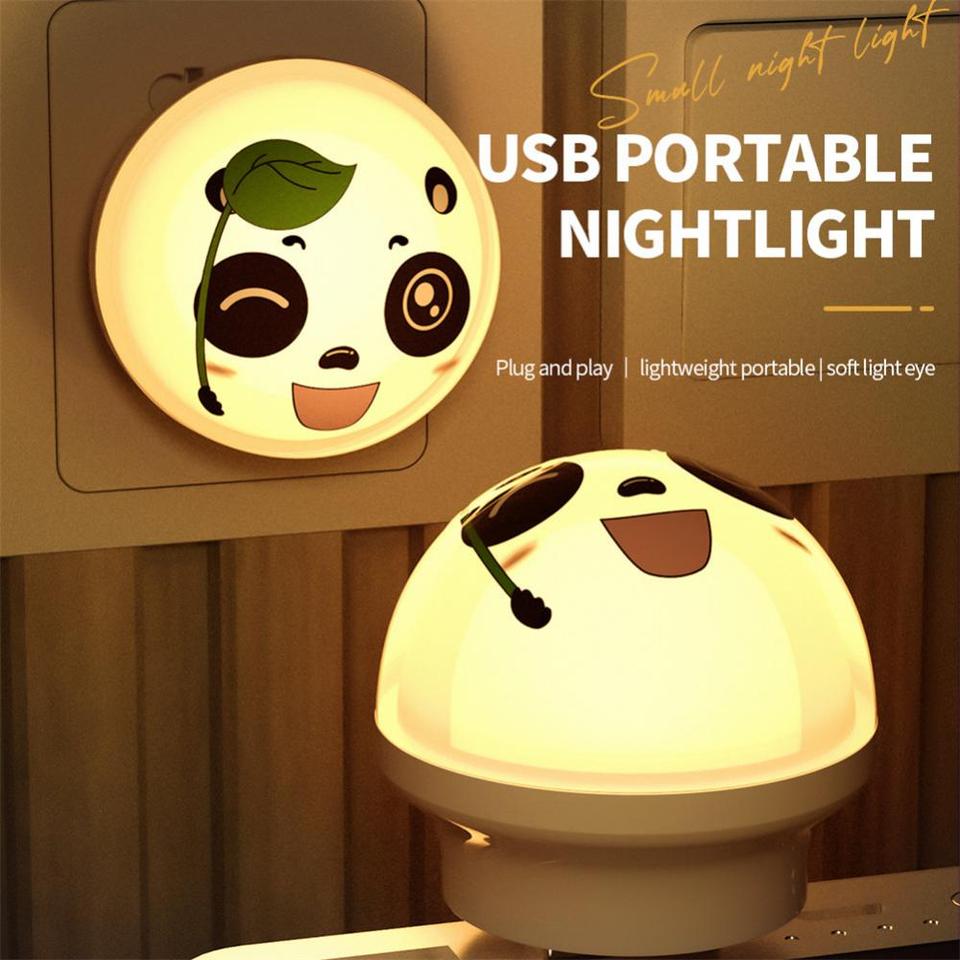 USB Plug LED Night Light Cartoon Expression Panda Mini Portable Night Lights Eye Protection Reading Book Lamp For Bedroom