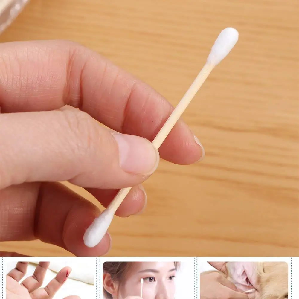 100PCS Double-Ended Disposable Cotton Swabs Manicures Wooden Hygiene Cotton Stick Ear Clean Beauty Cleaning Tampons Makeup Tool 2