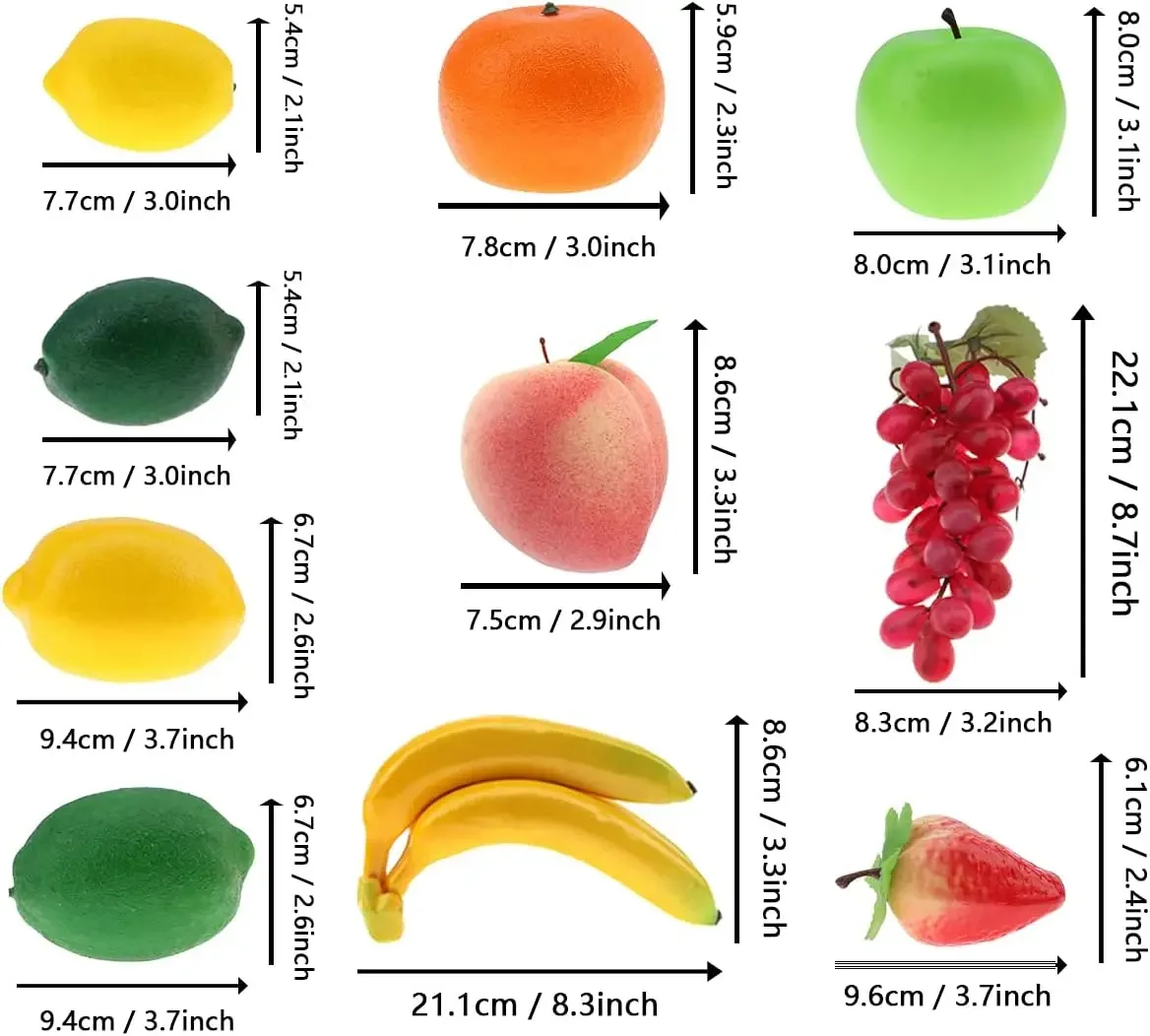 Artificial Fruits of Decoration for Home Fake Banana Lemon Orange Strawberry Apple Peach Grape Different Faux Realistic artificial fruits and vegetables