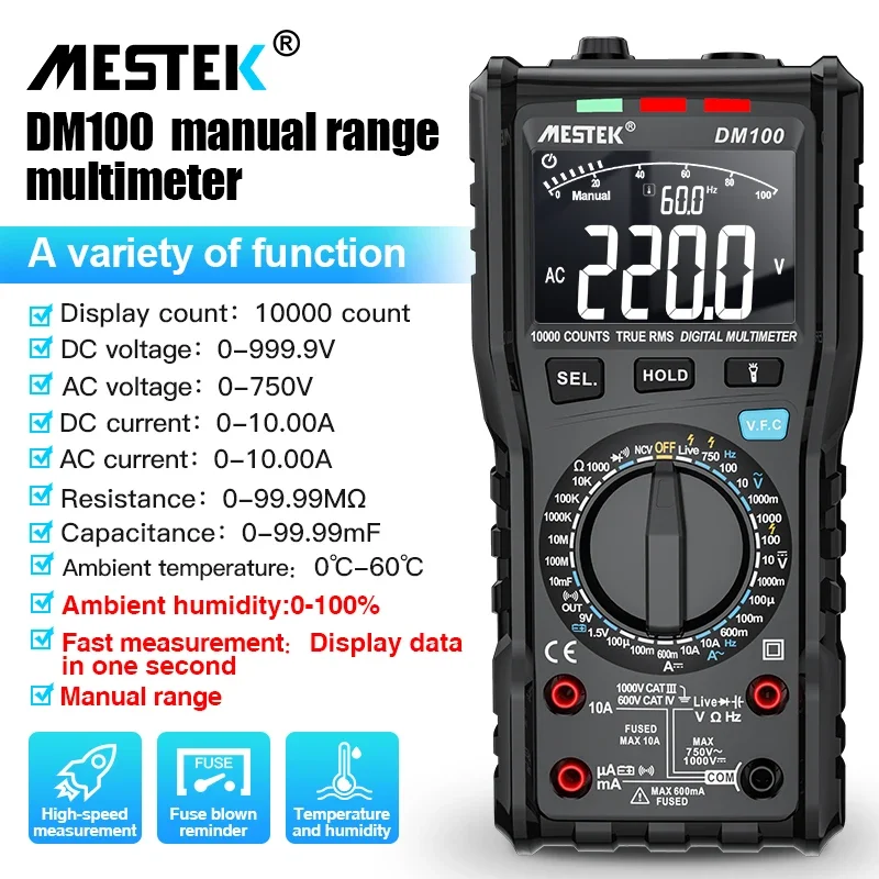 MESTEK-DM100C-Digital-Multimeter-High-Speed-Smart-Double-Core-T-rms-NCV ...