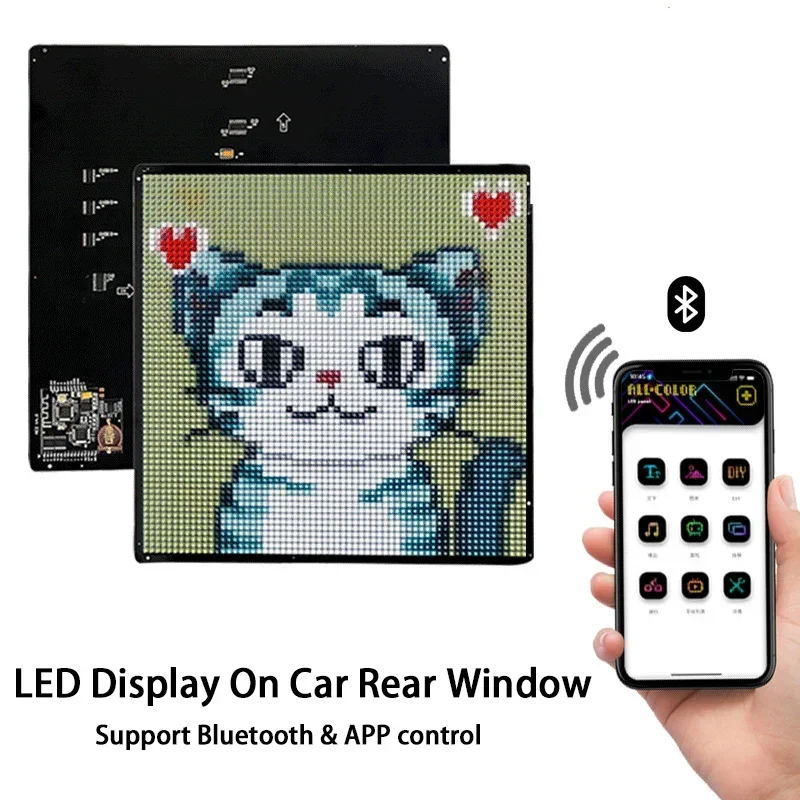 

DIY HD 64*64 LED Display Expression Screen Panel On Car Rear Window Support Bluetooth APP Control Full Color Lighting Show WIFI