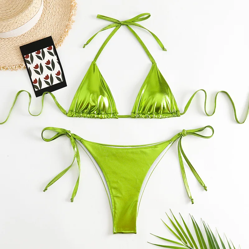 2023 New Sexy Hot Gold Bikini Set Women Swimwear  Push Up Bikini Straps Three-point Bikini Swimsuits Laced Thong Bathing Suit