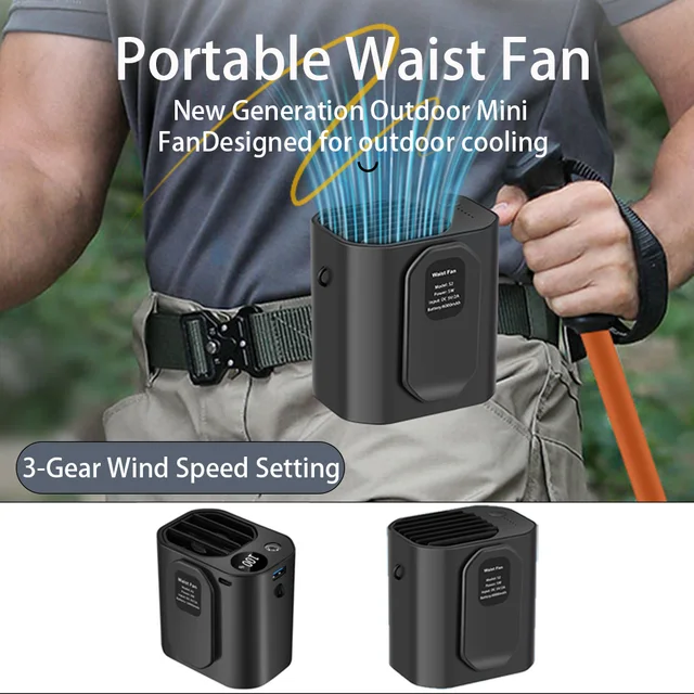 Portable Hanging Waist Fan USB Charging Electric Fan 3 Wind Speed Bladeless Waist Hanging Fan For Outdoor Camping Travel 2