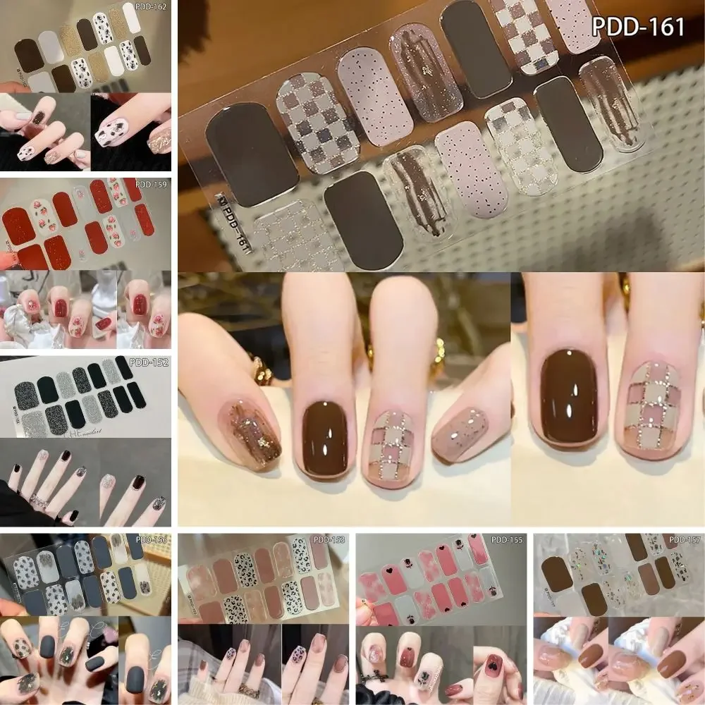 14Strips Gel Nail Stickers Semi Cured Full Cover Gel Nail Polish Strips Floristic Nail Art Stickers DIY Nail Art Making