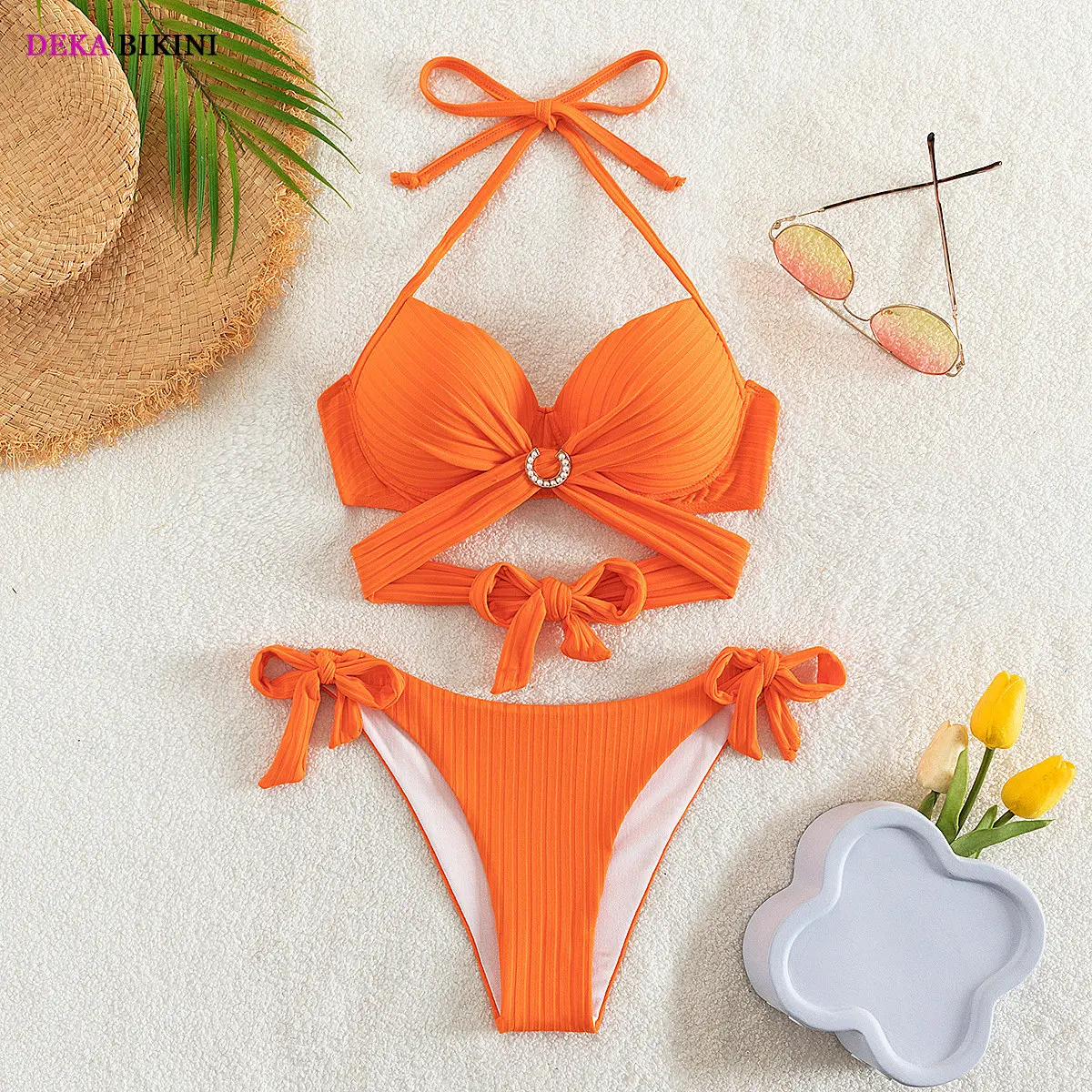 DEKA Sexy Orange Push Up Bikini Set 2023 Women Swimwear Halter