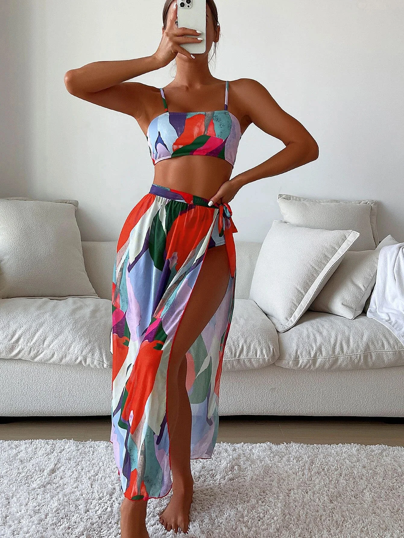 

3pack Color Block Bikini Swimsuit & Beach Skirt Women Swimwear Three Pieces Bikini Set Summer Beach Bathing Suit
