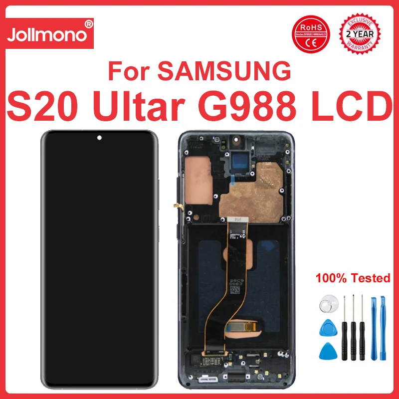Super Amoled S20 Ultra Screen Con Cornice, Per Samsung Galaxy S20 Ultra G988B G988B/Ds Display Lcd Digital Touch Screen Assembly