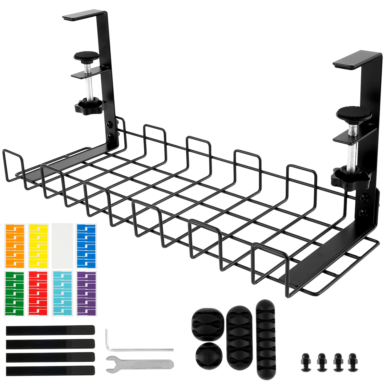 

Under Desk Cable Management Tray Removable Under Desk Cable Racks No Drilling Cable Organizers Sturdy Metal Cable Basket Space