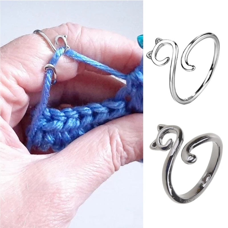 Y1UE Adjustable Open Rings for Women Dainty Long Tail Finger Ring Knitting Crocheting Joint Ring Jewelry Ornament 4