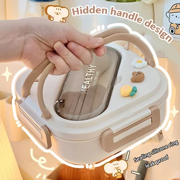 Simple Cute Portable Lunch Box With Compartment For Girls School Kids Plastic Picnic Bento Box Microwave Food Storage Containers 1