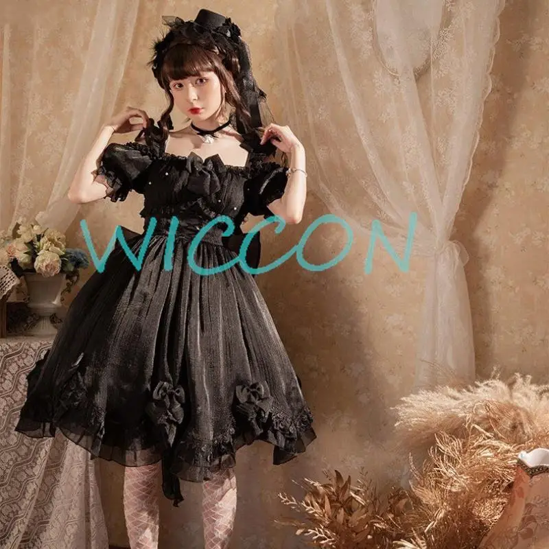 Japanese Victorian Gothic Lolita Dress Women Black White Elegant Backless Fairy Dresses Girly Kawaii Sweet Cosplay Mini Vestidos