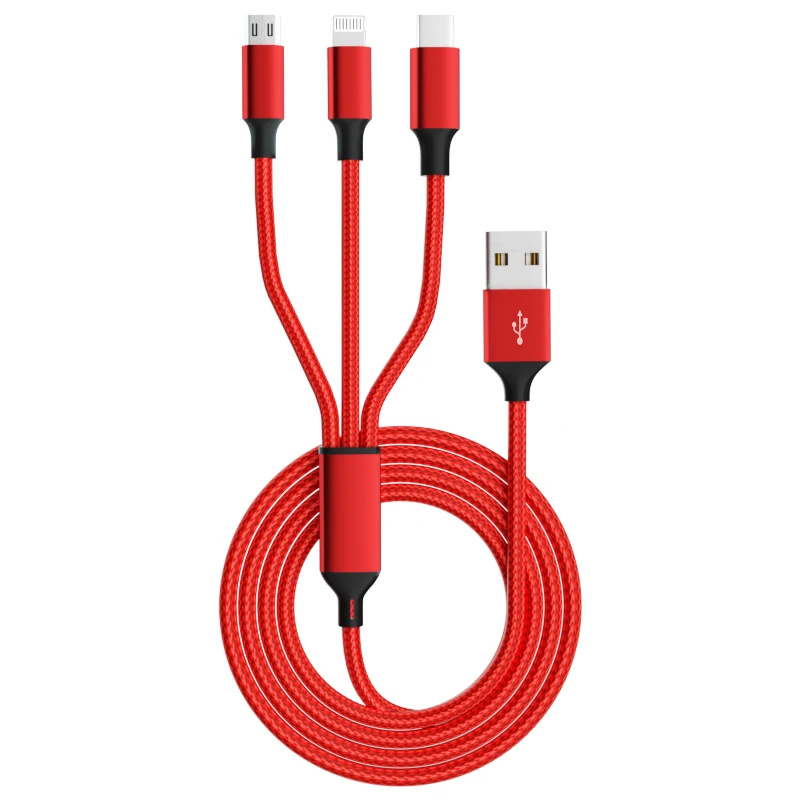 3 в 1 червоний USB-кабель для швидкого заряджання типу C Usb Micro для Iphone Samsung Huawei Xiaomi Multi Port Multiple Usb Charging Wire Line