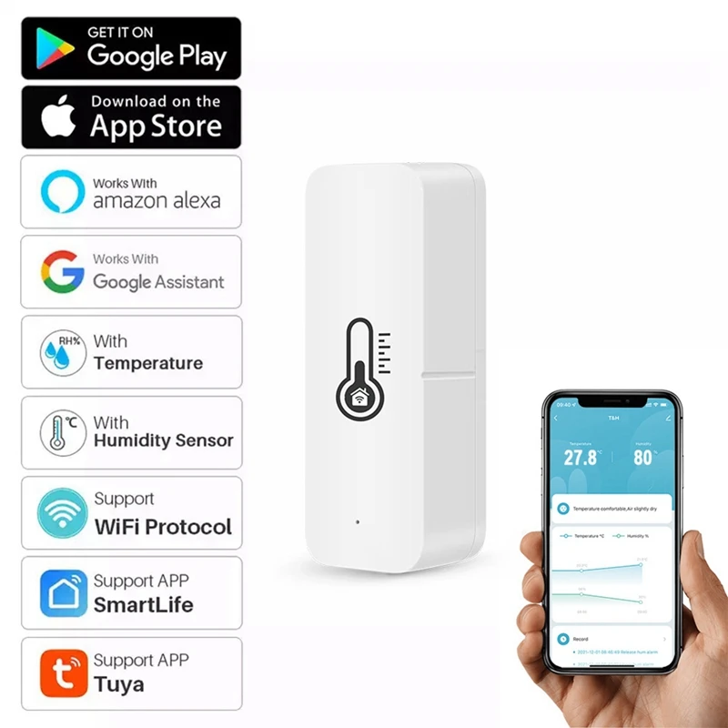 

Датчик температуры и влажности Wi-Fi: беспроводной монитор температуры и влажности, умный внутренний Термометр-Гигрометр