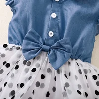 Vêtements pour filles, robe à manches volantes, en mousseline de soie, à pois bleus, pour enfants de 1 à 6 ans, robe d'été 4