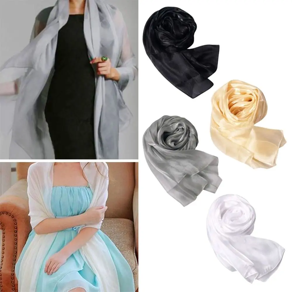 

Шаль атласная Женская большого размера, однотонная вечерняя одежда из 2024 полиэстера, шелковая Пашмина, солнцезащитный шарф