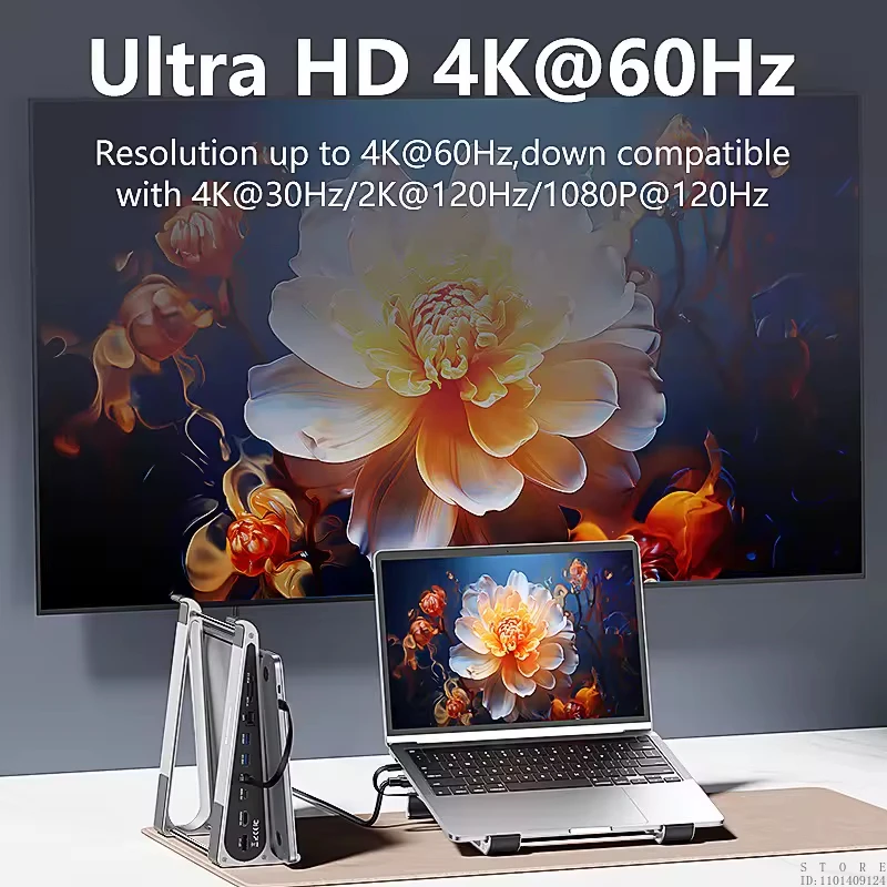 8포트 8 in 1 노트북 허브 어댑터 알루미늄 노트북 스탠드 타입 C 네트워크 카드 USB C MST HDTV DP 4K 60Hz 허브 도킹 스테이션