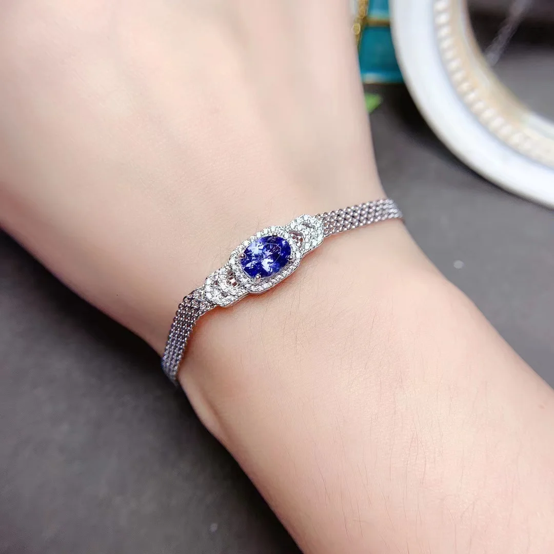 

1ct 6mm*8mm VVS grade natural tanzanite bracelet for woman 925 silver tanznaite jewelry with 3 layers 18K gold plating