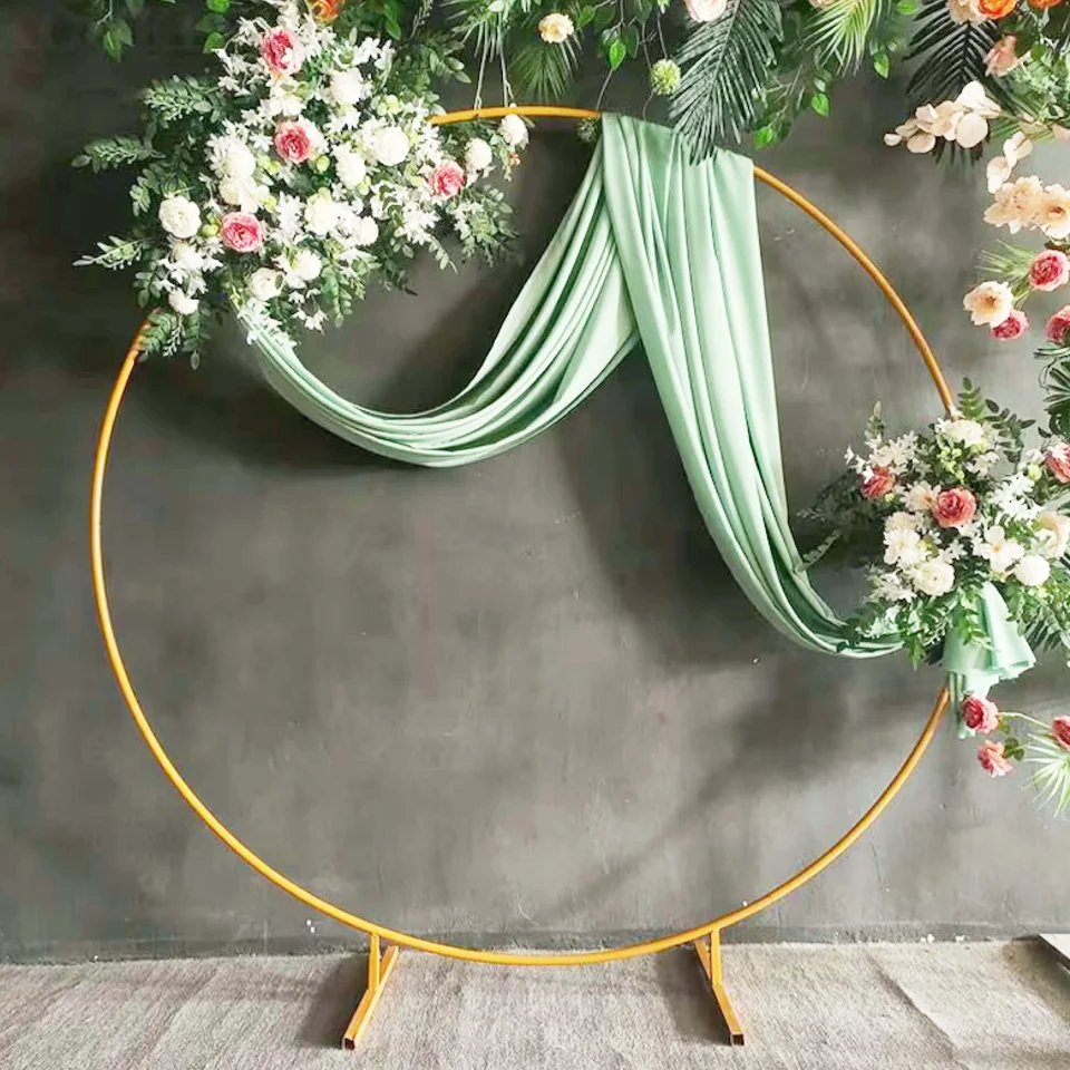 Supporto Per Sfondo Ad Arco Dorato 1,5m - 4 Cerchi Rotondi - Per Matrimoni, Feste, Compleanni - Inclusa Base