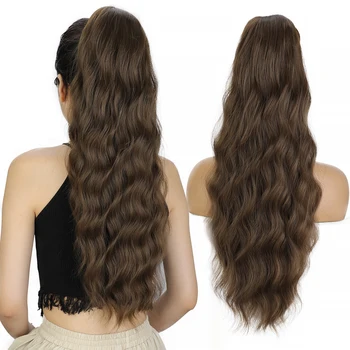 I's a wig Long Body Wave Brown Drawstring Ponytail Extensions for Women Synthetic Black Red Blonde Ponytail Hairpieces