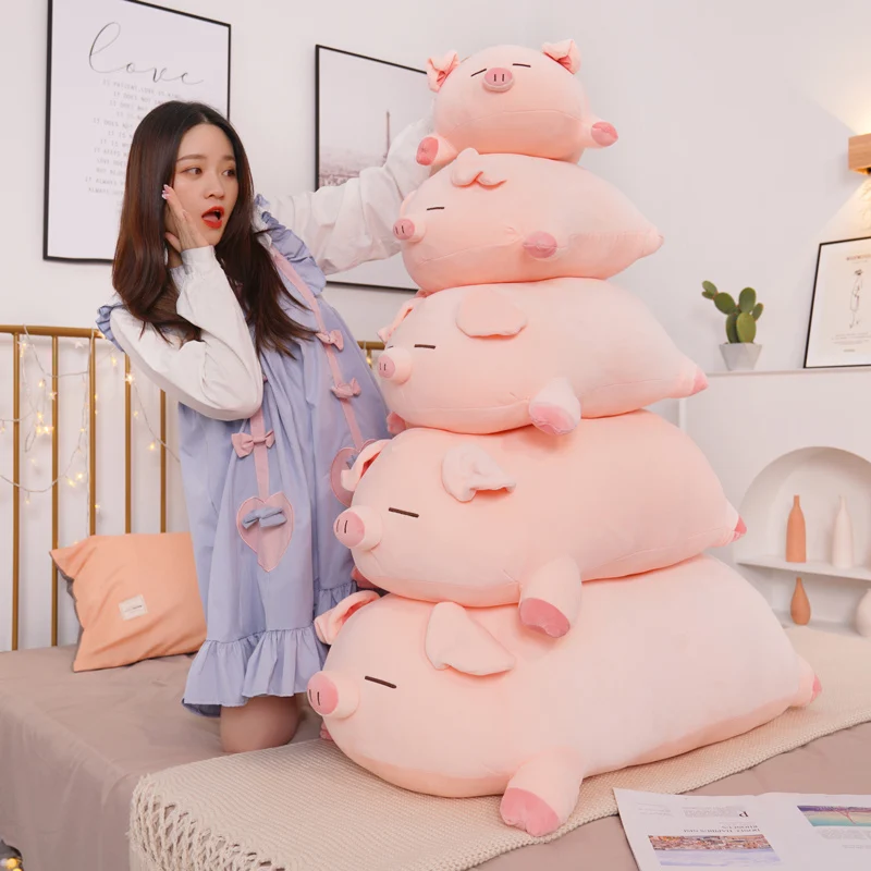 40/50/60/80cm Squish Pig Stuffed Doll Lying Plush Piggy Toy Animal Soft Plushie Pillow Cushion Kids Baby Comforting Gift