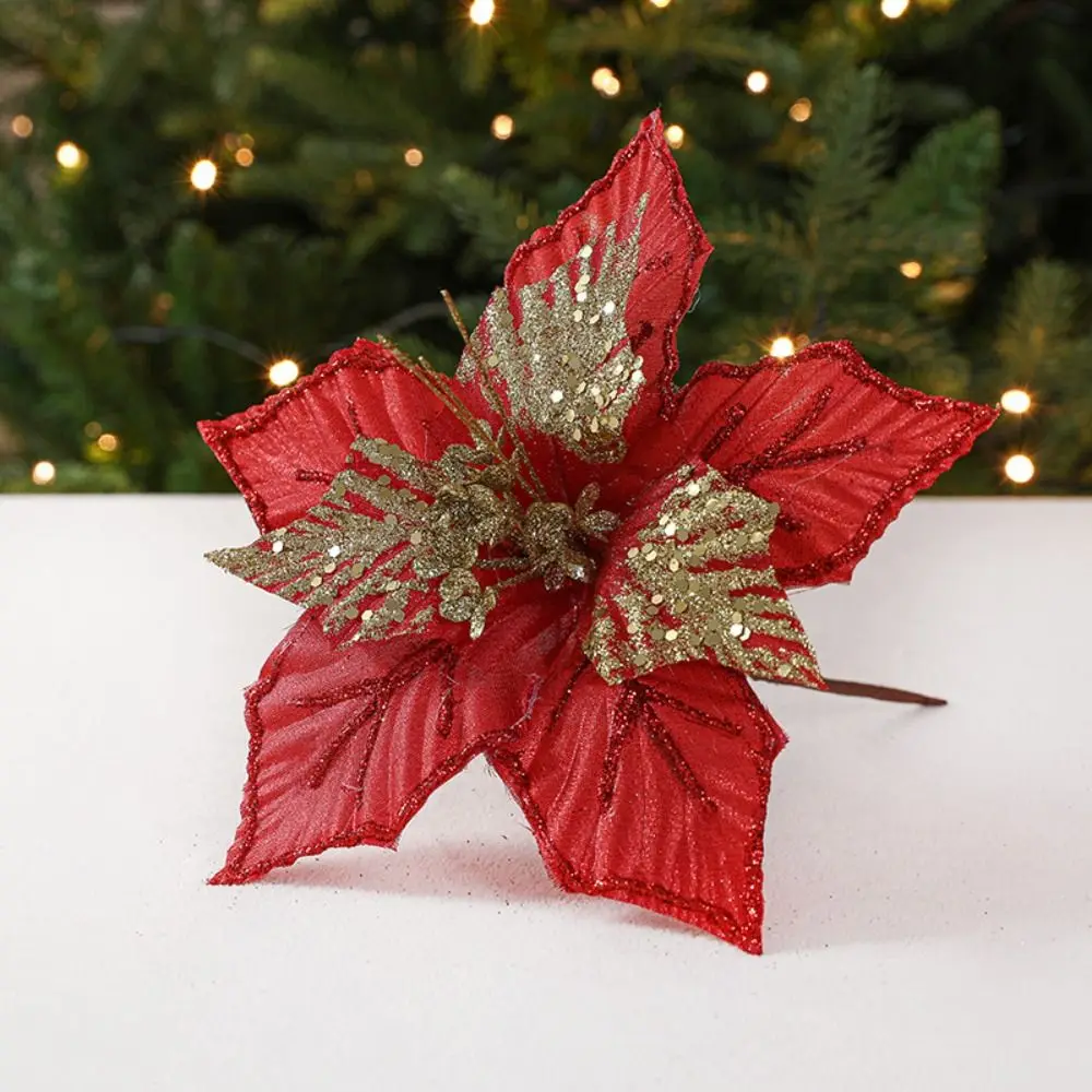 Fabric Plastic Christmas Artificial Flowers 24cm 5 Colors
