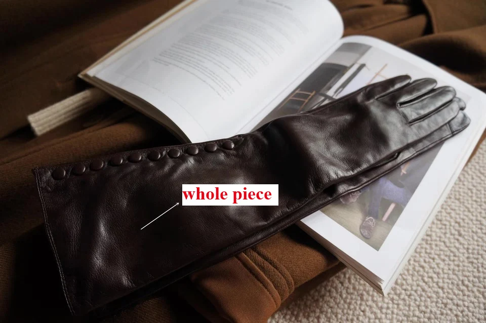Ladies' Winter Warm Touchscreen Korean Medium-length Leather Gloves with Velvet Lining Women 45 cm Long Single-breasted Luvas
