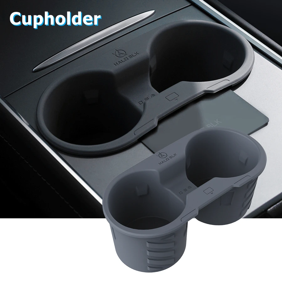 HALOBLK Silicone Double-layer Center Console Tray Organizer For Tesla Model Y Model 3 2023-2021 Cupholder Patented Design