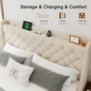 Upholstered King Size Bed Frame with 4 Storage Drawers, Platform Bed Frame with Wingback Headboard, Charging Station, Beige 5