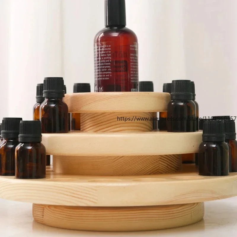 39 Slots Three Layers Essential Oil Storage Box Circle Wooden Case Aromatherapy Organizer Solid Wood Display Stand 3