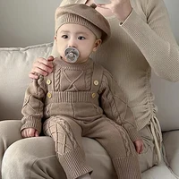 2025 Autumn Winter Toddler Knitted Suit Baby Girl Boys Clothes Infant Baby Girls Boys Long Sleeved Solid Color Cardigan Jumpsuit