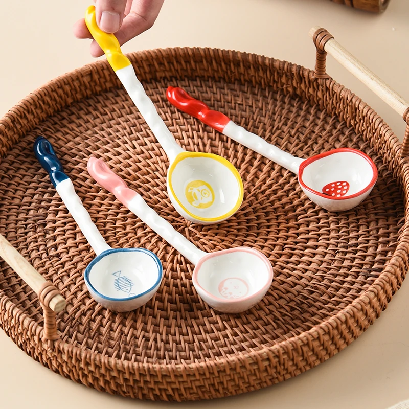 4pcs ceramic ice cream spoons extended handle dessert spoons for eating desserts and ice cream creatively designed spoons