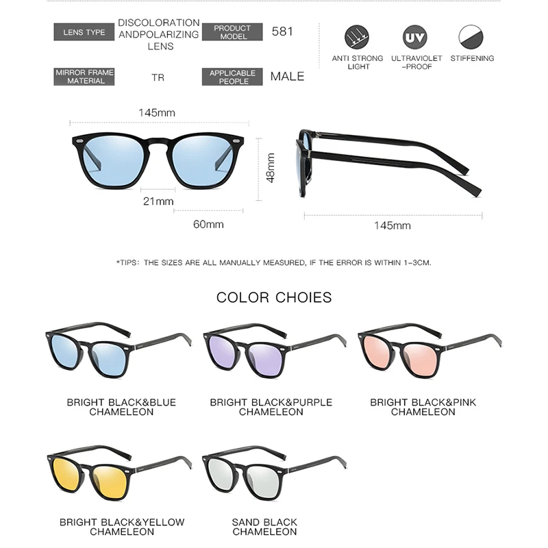 AORON Unisex Classic Round Polarized Photochromic Sunglasses with TR Frame & Aluminum-Magnesium Temples