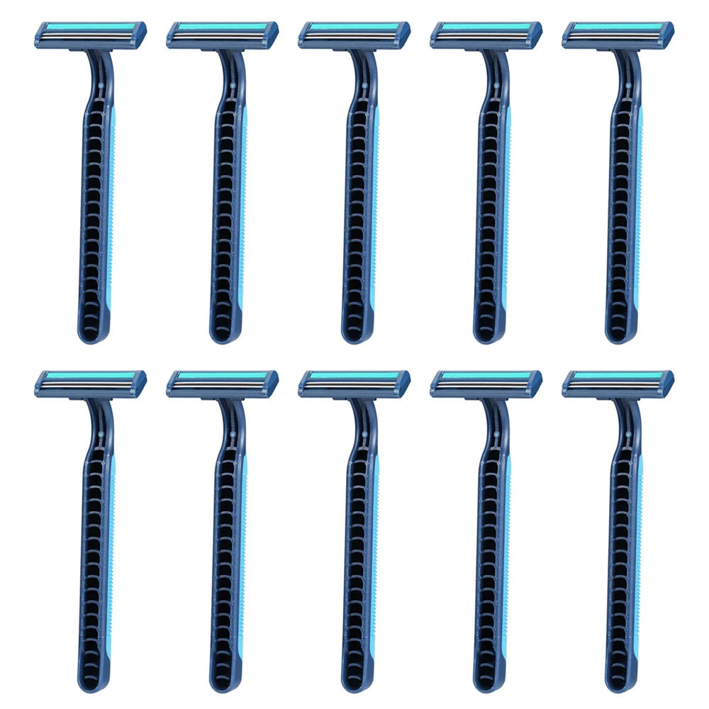 10pcs Men's Shaver Safety Razor 2 Layers Shaving Blade Head Blue Face Knife For Man Disposable Manual Barber |