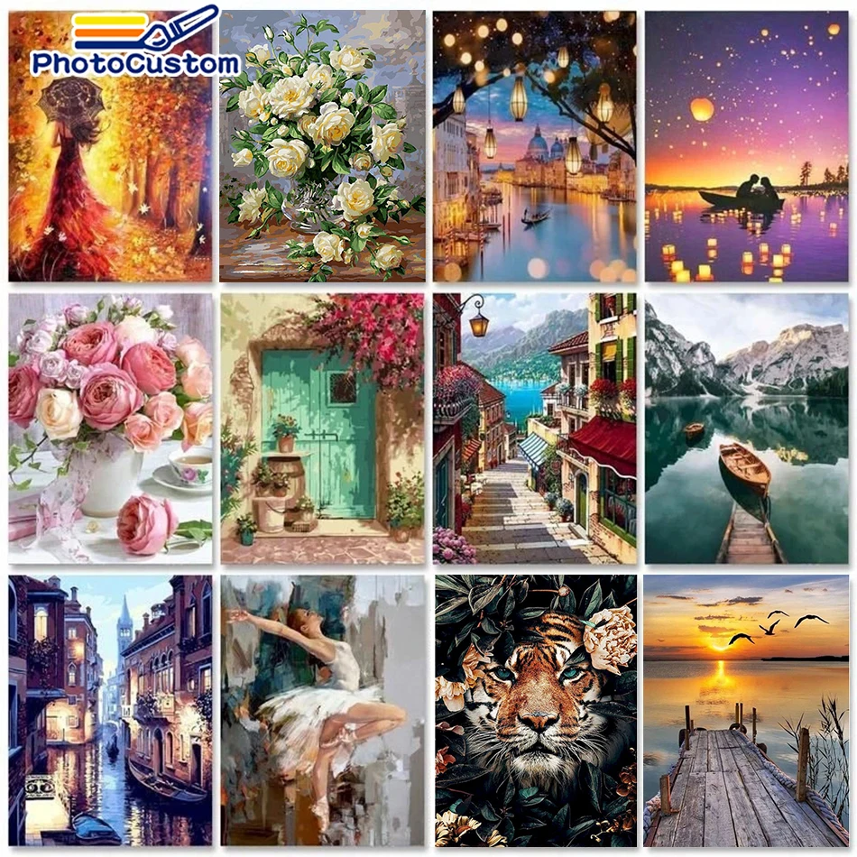 

PhotoCustom 60x75cm Paint by numbers Handpainted Canvas painting Scenery Painting by numbers For adults Home decor