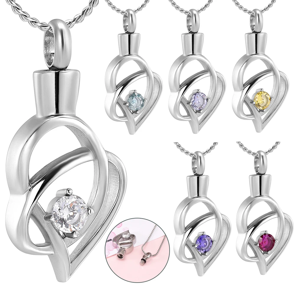 

Elegant Crystal Cremation Urn Necklace Customize Stainless Steel Pendant Jewelry For Human Ashes Memorial Keepsake Woman/Girl