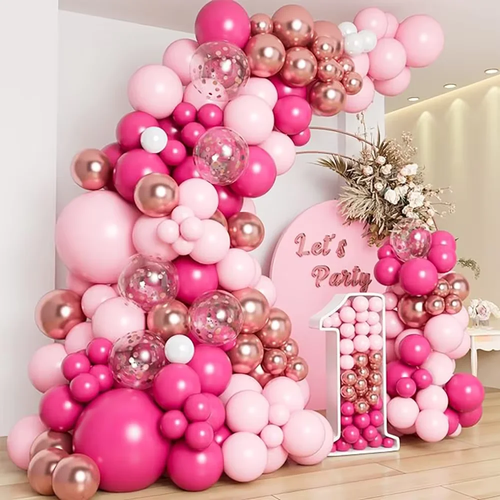134pcs Pink Balloons Arch Kit Hot Red Rose Gold Balloon Garland Girl Princess Theme Birthday Party Baby Shower Decoration Globos