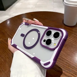 Magnetic Shockproof Transparent Acrylic Phone Case with Armor Protection - iPhone 13 Pro Max (Purple)