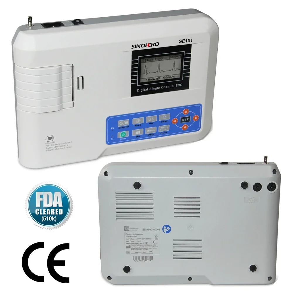 Single Channel 1 Channel 12 Lead Sinohero SE101 Digital Elektrokardiograph ECG Machine EKG Machine With Printer And PC Software