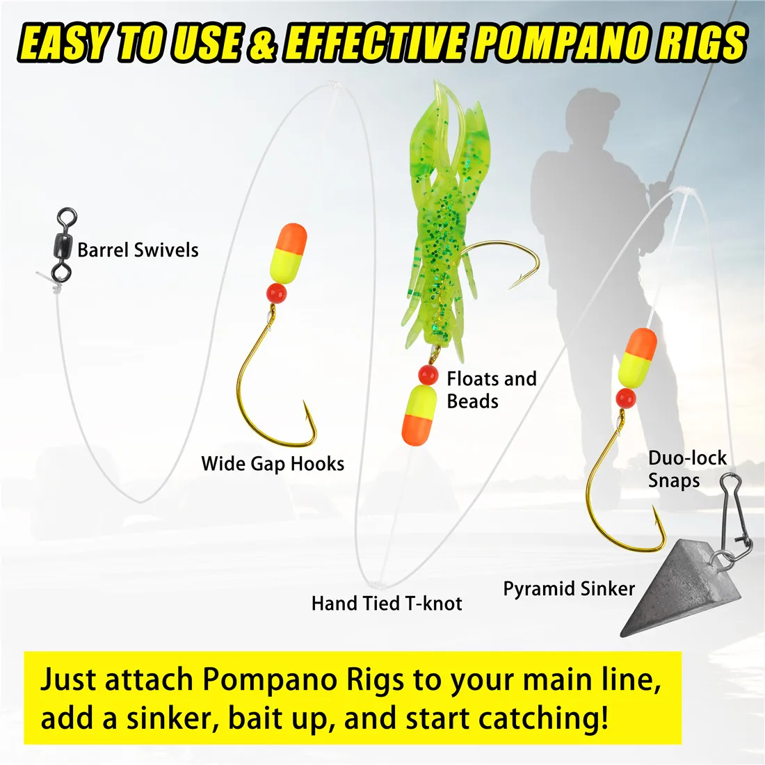 3Packs Pompano Rigs for Surf Fishing with Foam Float Circle hook