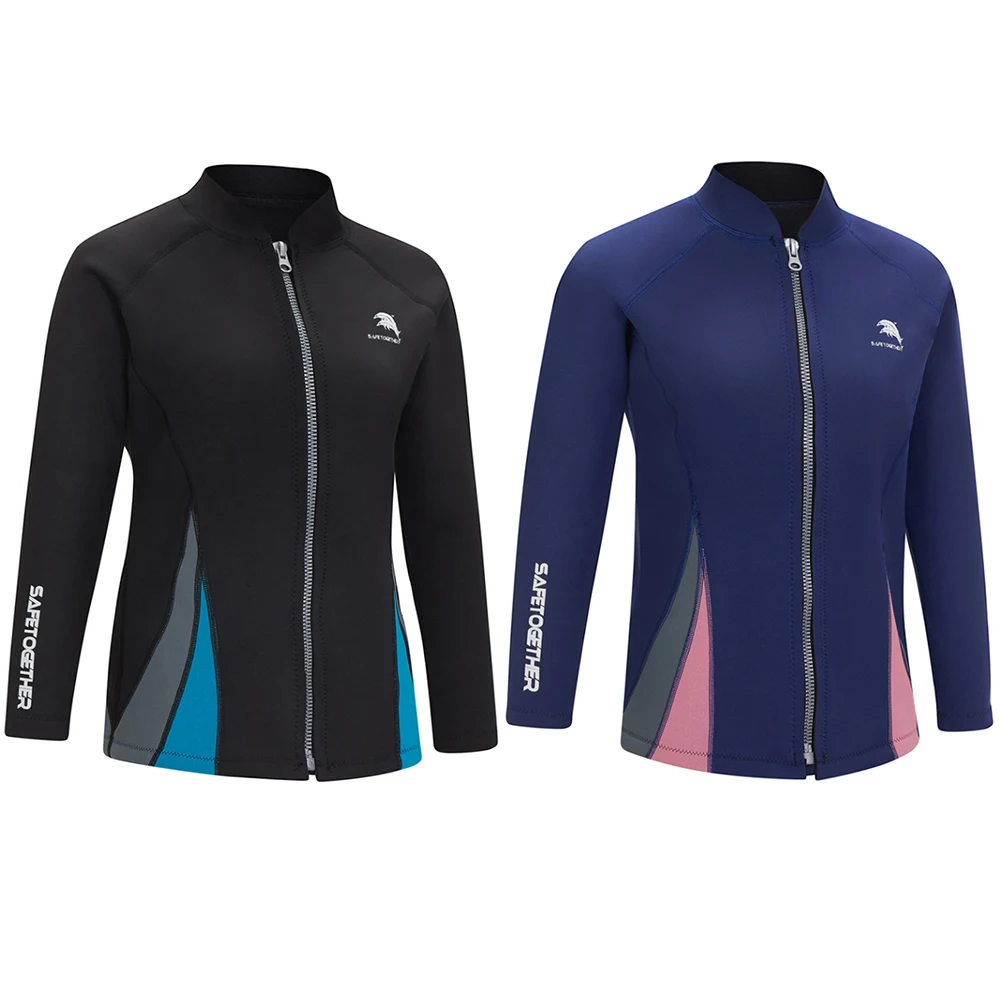 

New Women's 2MM Neoprene Diving Suit Top Split Swimming Long Sleeve Top Warm Surfing Front Zipper Jacket Water Sports Diving Top