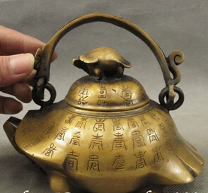 

Chinese Bronze Longevity Shou Sea Turtle Tortoise Statue Handle Wine Pot Teapot