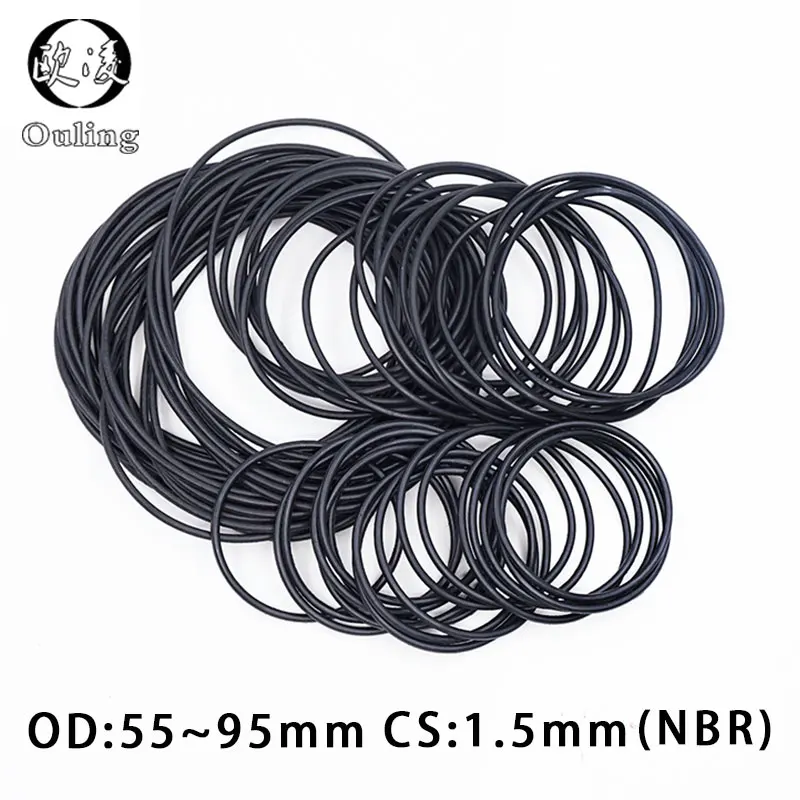 

20PCS/lot Rubber Ring Black NBR Sealing O-Ring CS1.5mm OD52/55/58/60/62/65/70/72/75/80/82/85/90/95/100mm Seal Nitrile Gasket