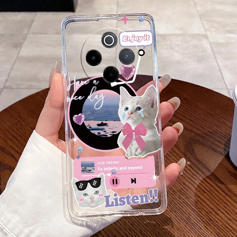 Aesthetic Fashion Cute Cat Astronaut Soft Silicone Transparent Phone Case