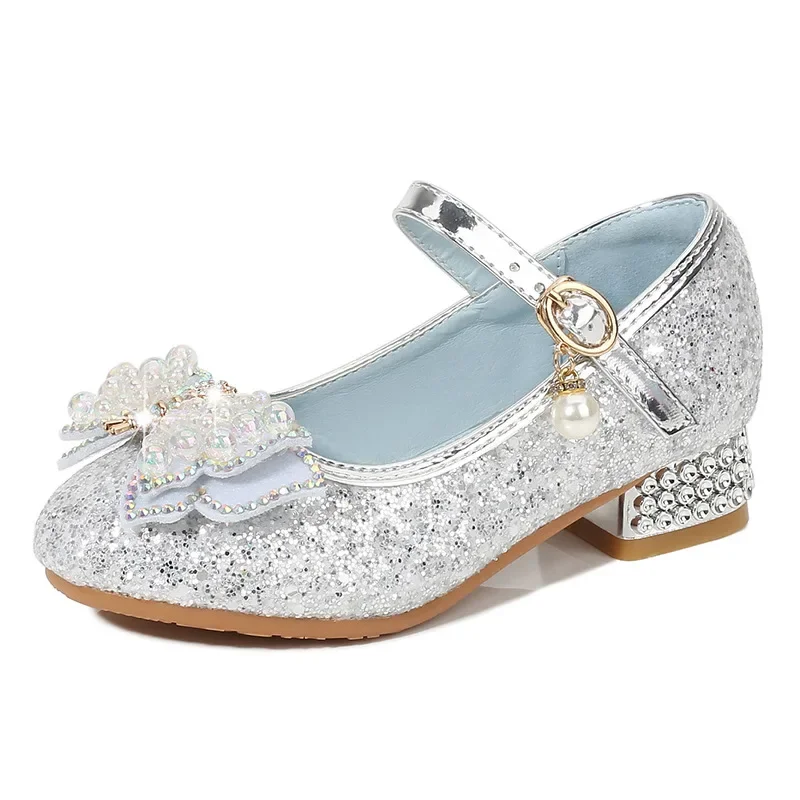 Children's Fashion Princess Shoes Little Girl Party Dress High Heels Sandals Crystal Shoes Leather Kids Casual Flats Shoe